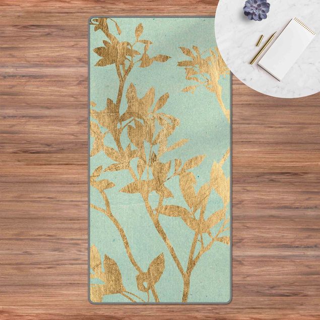 Teppich türkis Goldene Blätter auf Turquoise II