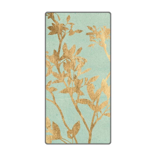 Teppich - Goldene Blätter auf Turquoise II