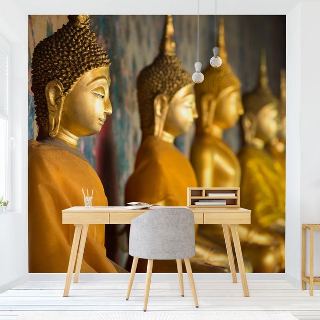 Orientalische Tapete Goldene Buddha Statuen