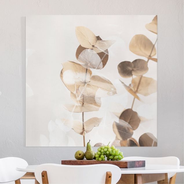 Blumenbilder auf Leinwand Goldene Eukalyptuszweige mit Weiß II
