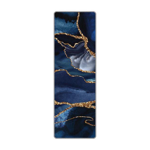 Teppich - Goldene Glitzer Wellen vor Blau