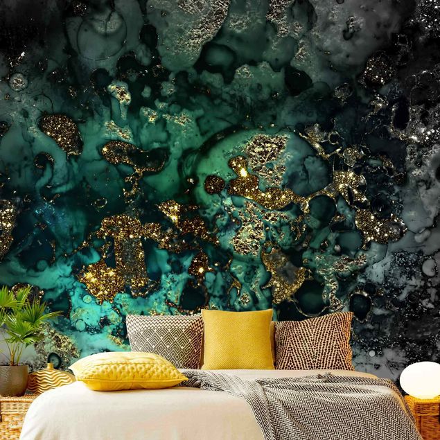 Tapeten Wohnzimmer modern Goldene Meeres-Inseln Abstrakt