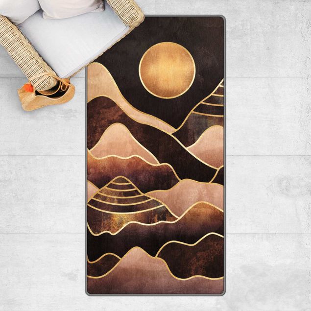 Teppich abstrakt Goldene Sonne abstrakte Berge