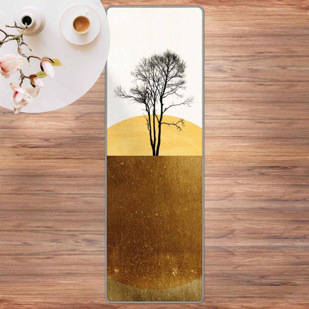 Teppich Läufer Goldene Sonne mit Baum