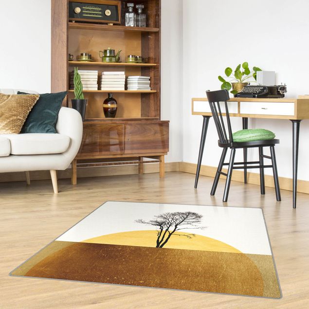 Moderne Teppiche Goldene Sonne mit Baum