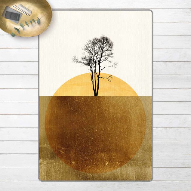 Teppich gold Goldene Sonne mit Baum