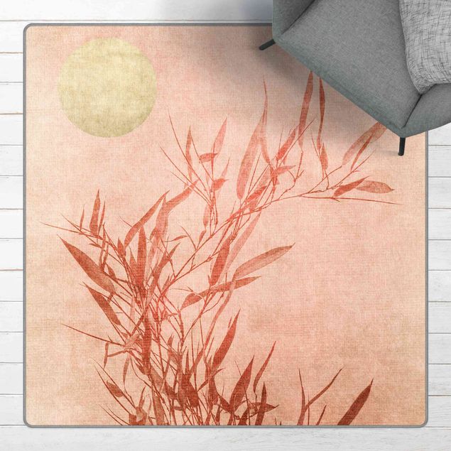 Moderne Teppiche Goldene Sonne mit Rosa Bambus