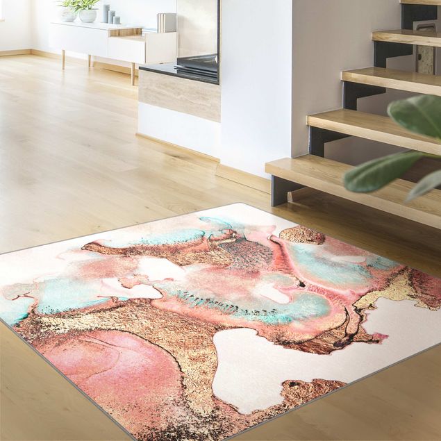 Moderner Teppich Goldenes Aquarell Rosé