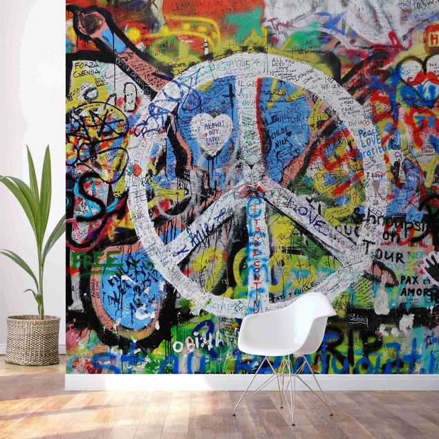 Tapete Industrial Graffiti Wall Peace Sign
