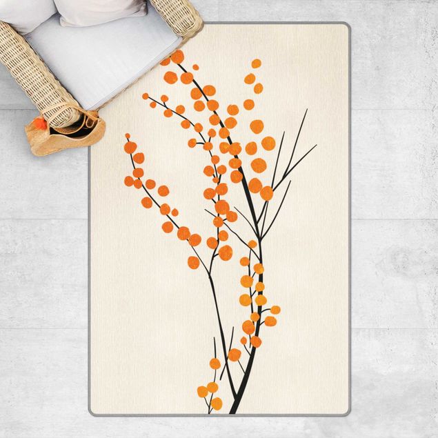 Teppich Blumenmuster Grafische Pflanzenwelt - Beeren Orange
