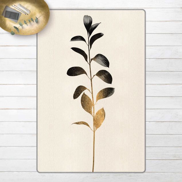 Teppich Blumenmuster Grafische Pflanzenwelt - Gold und Grau