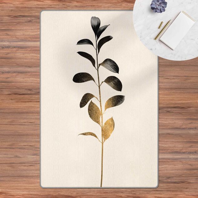 Teppich schwarz-weiß Grafische Pflanzenwelt - Gold und Grau