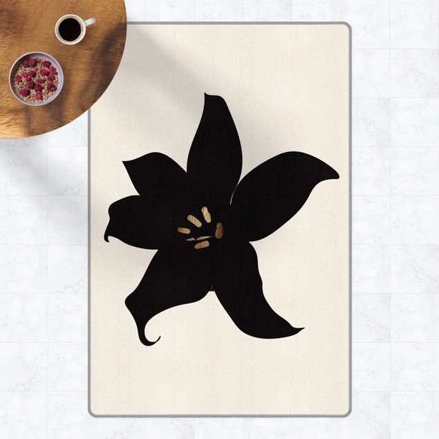 teppich mit blumenmuster Grafische Pflanzenwelt - Orchidee Schwarz und Gold