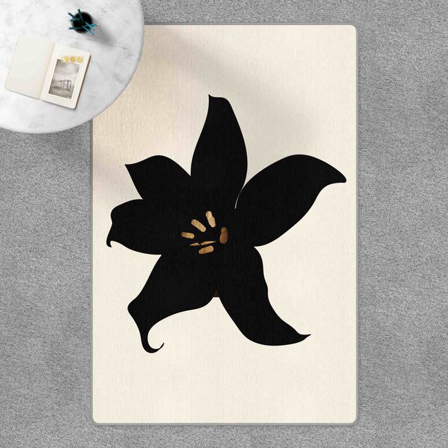 Teppich schwarz-weiß Grafische Pflanzenwelt - Orchidee Schwarz und Gold
