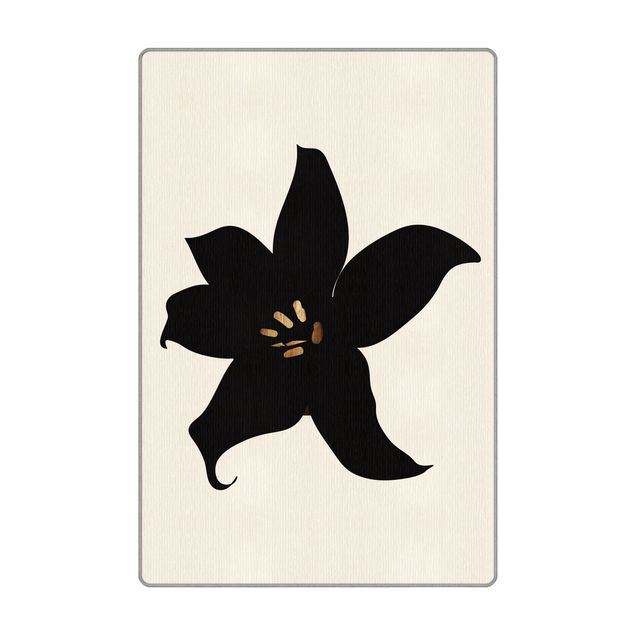 Teppich - Grafische Pflanzenwelt - Orchidee Schwarz und Gold