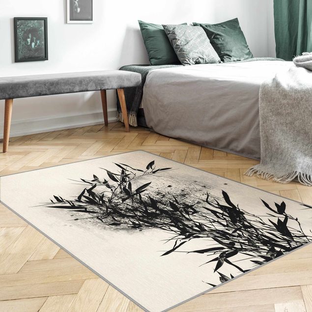 Teppich schwarz-weiß Grafische Pflanzenwelt - Schwarzer Bambus