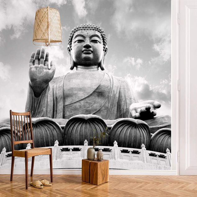 Orientalische Tapete Großer Buddha Schwarz-Weiß