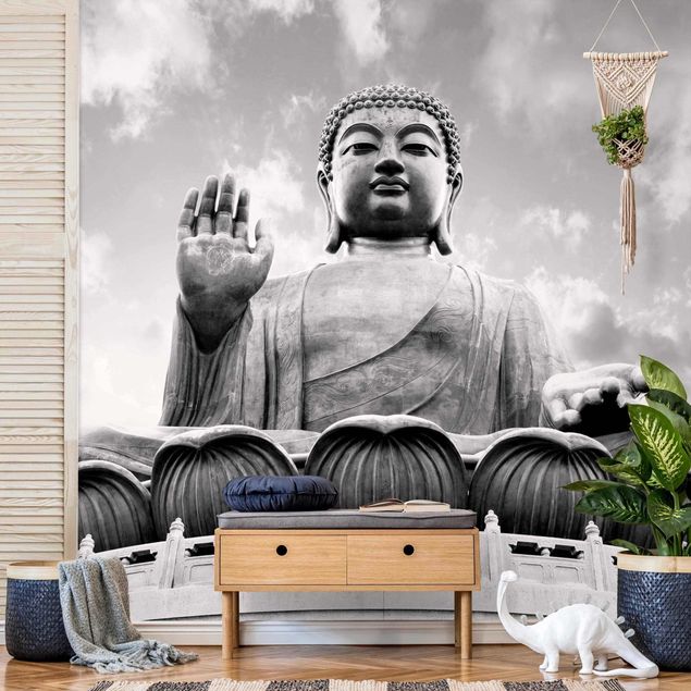 Design Tapeten Großer Buddha Schwarz-Weiß