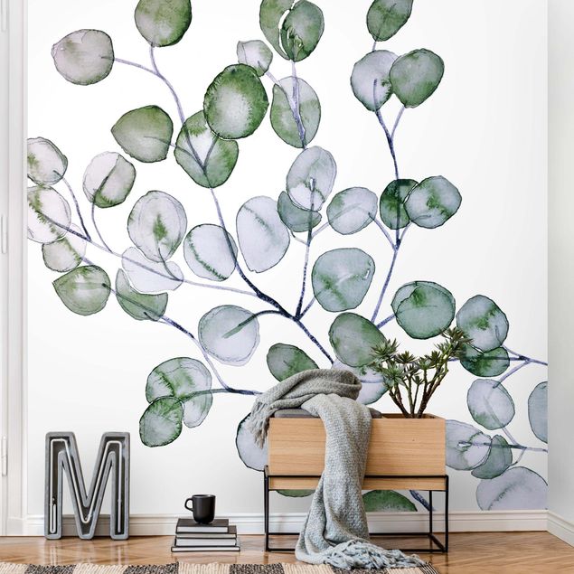 Design Tapeten Grünes Aquarell Eukalyptuszweig