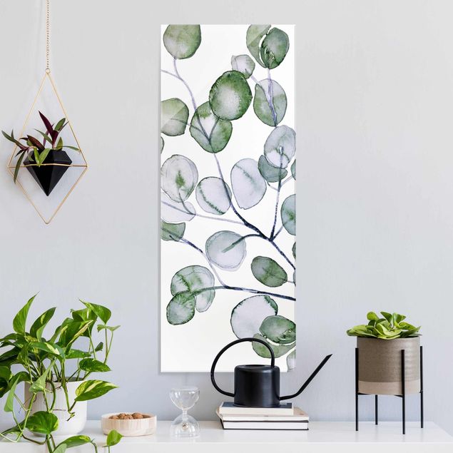 XXL Glasbilder Grünes Aquarell Eukalyptuszweig