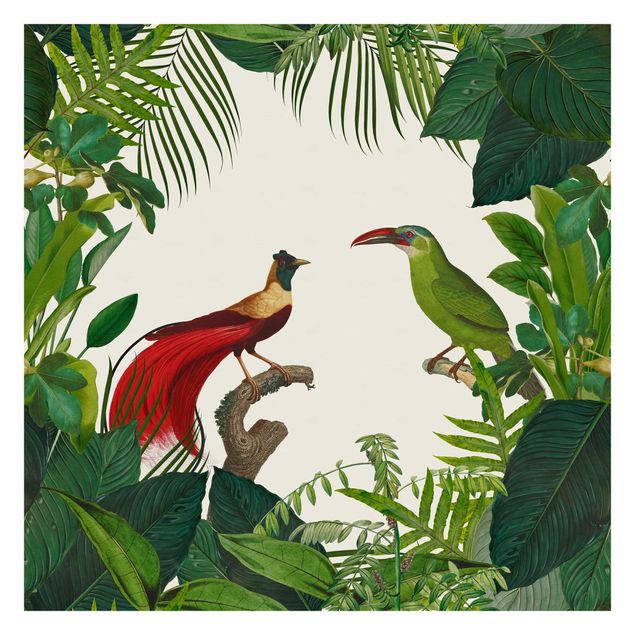 schöne Tapeten Grünes Paradis mit tropischen Vögeln
