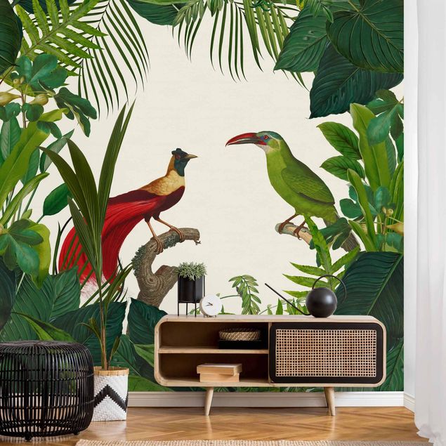 Fototapete Vögel Grünes Paradis mit tropischen Vögeln