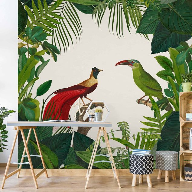 Design Tapeten Grünes Paradis mit tropischen Vögeln