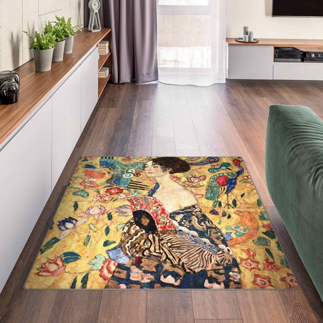 Teppich gelb Gustav Klimt - Dame mit Fächer