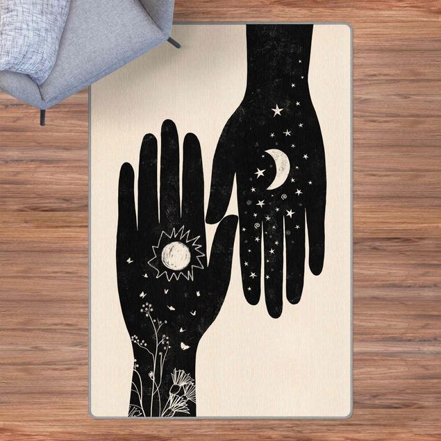 Mandala Teppich Hände mit Mond und Sonne