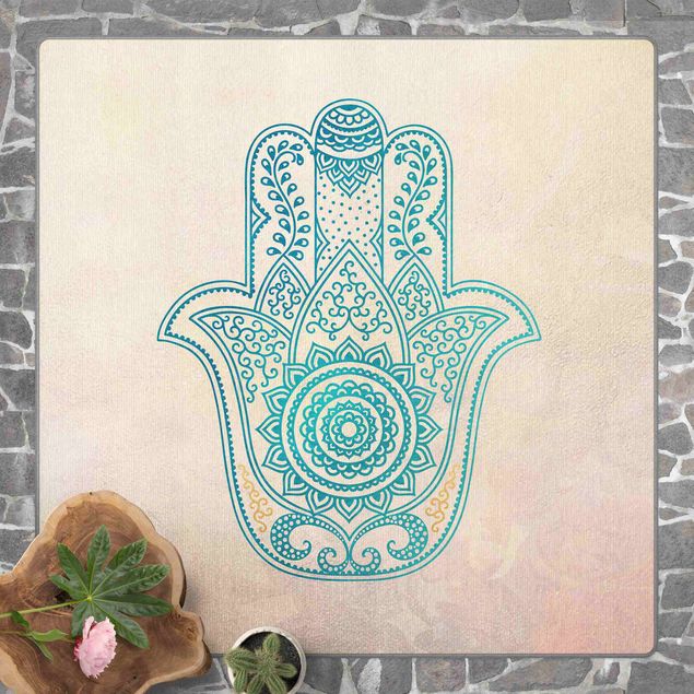 Teppich Orientalisch Hamsa Hand Illustration Mandala gold blau