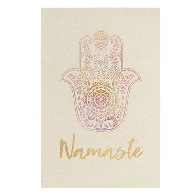 Leinwandbild Natur - Hamsa Hand Illustration Namaste gold rosa - Hochformat 2:3