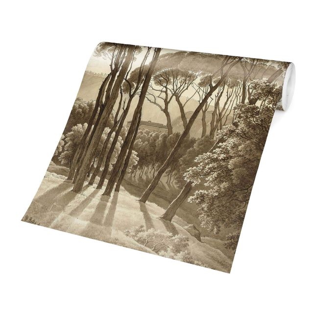 selbstklebende Tapete Hendrik Voogd Landschaft mit Bäumen in Beige
