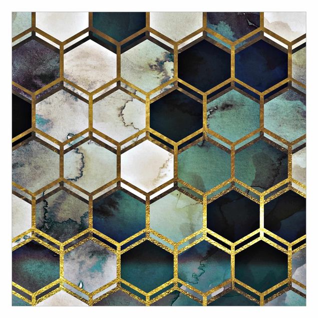 Tapeten kaufen Hexagonträume Aquarell mit Gold