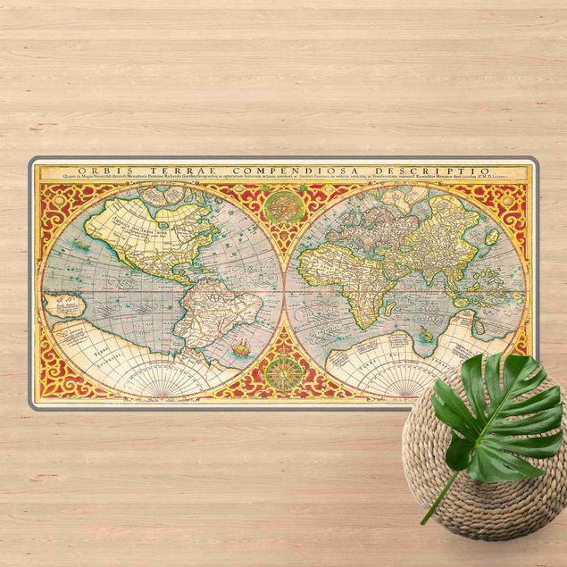 Moderne Teppiche Historische Weltkarte Orbis Terrare Compendiosa Descriptio