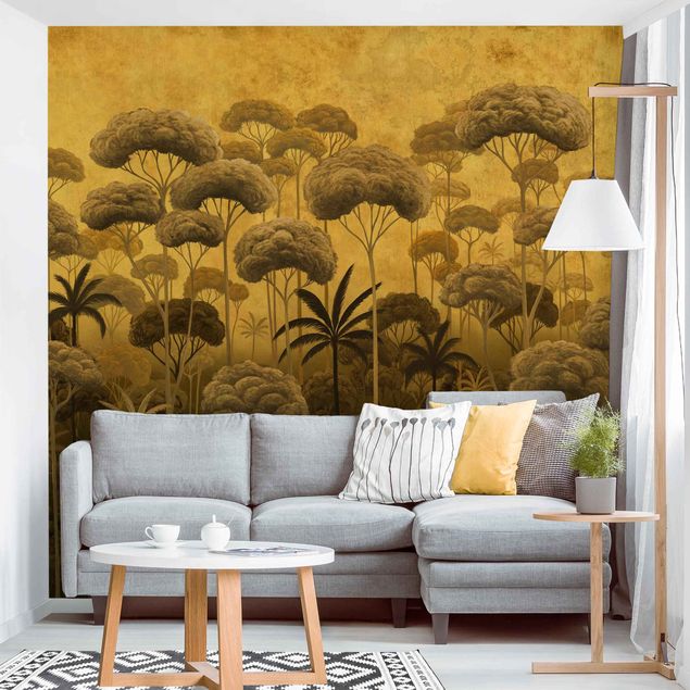 Design Tapeten Hohe Bäume im Dschungel in goldener Tönung