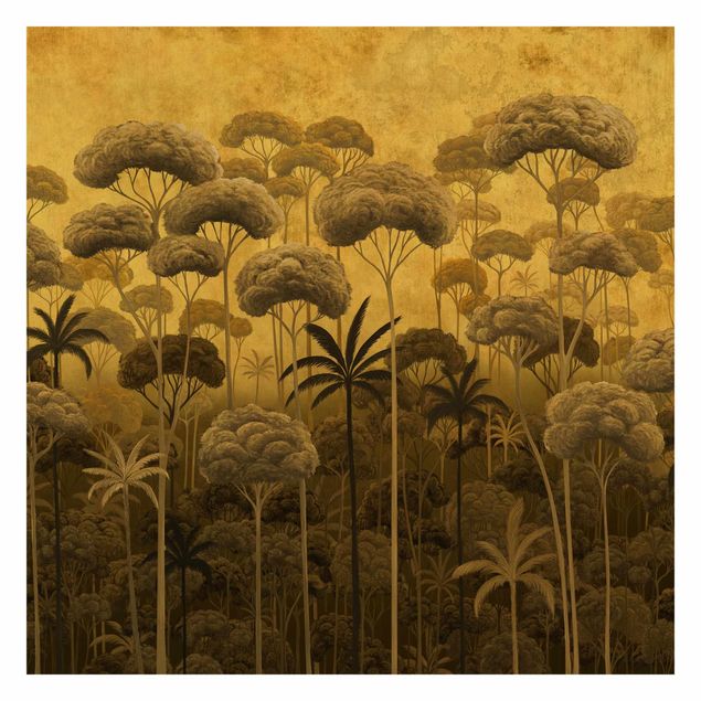 selbstklebende Tapete Hohe Bäume im Dschungel in goldener Tönung