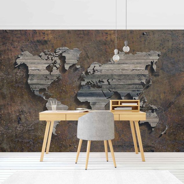Design Tapeten Holz Rost Weltkarte