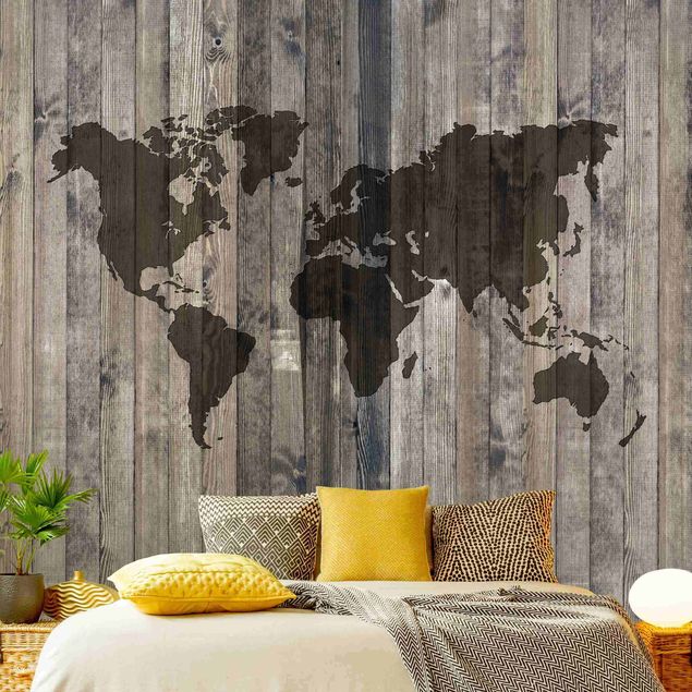 schöne Tapeten Holz Weltkarte
