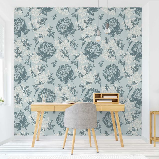 Design Tapeten Hortensia pattern in blue