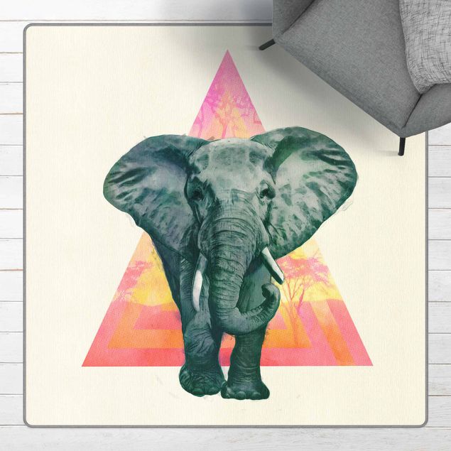 Bunte Teppiche Illustration Elefant vor Dreieck Malerei