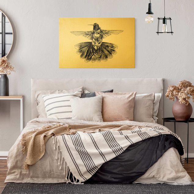 Leinwandbilder Tiere Illustration fliegender Kolibri Schwarz