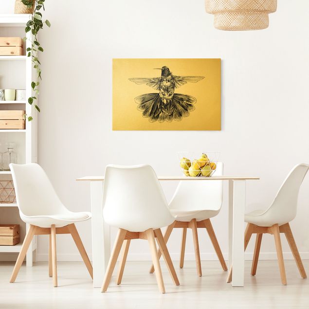Wandbilder Illustration fliegender Kolibri Schwarz