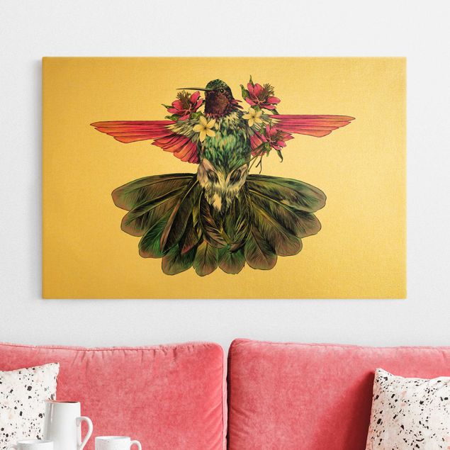 Leinwandbild Vögel Illustration floraler Kolibri