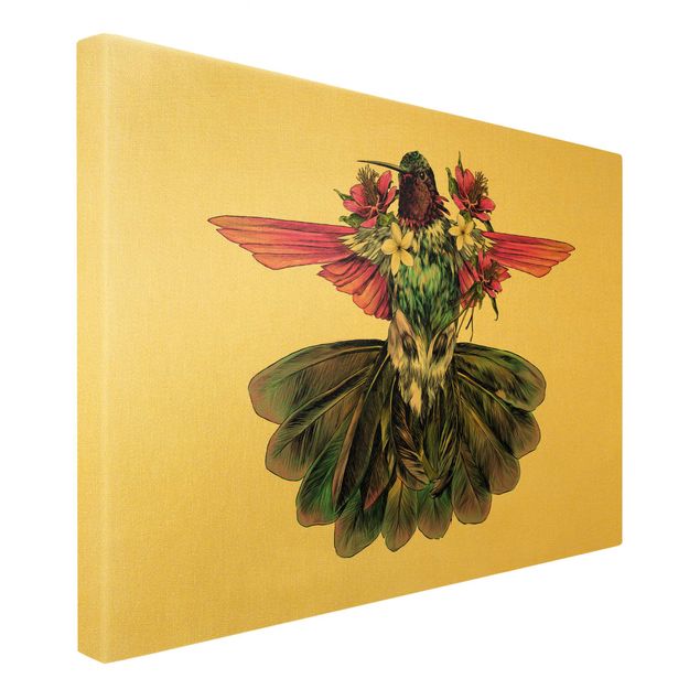 Leinwandbild - Illustration floraler Kolibri - Querformat 3:2