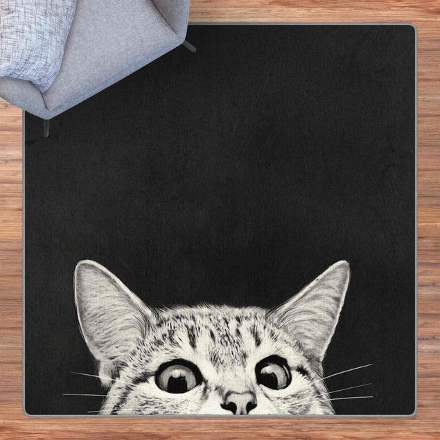 Teppiche groß Illustration Katze Schwarz Weiß Zeichnung