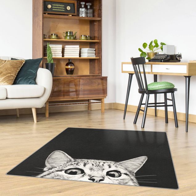 Teppich modern Illustration Katze Schwarz Weiß Zeichnung