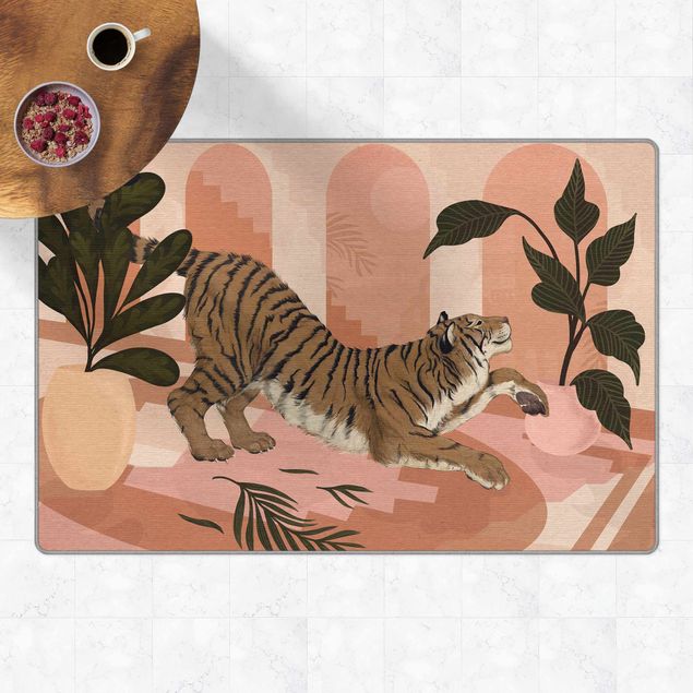 Teppich rosa Illustration Tiger in Pastell Rosa Malerei