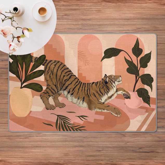 Teppiche groß Illustration Tiger in Pastell Rosa Malerei