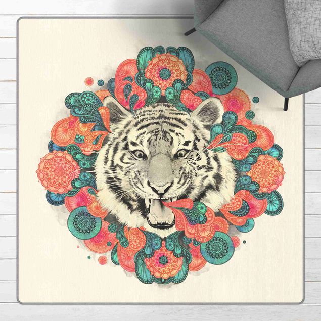 Teppich rosa Illustration Tiger Zeichnung Mandala Paisley