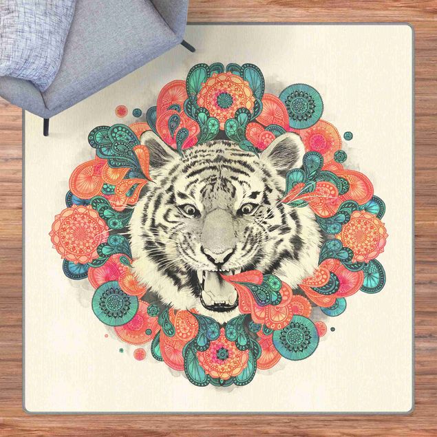 Große Teppiche Illustration Tiger Zeichnung Mandala Paisley
